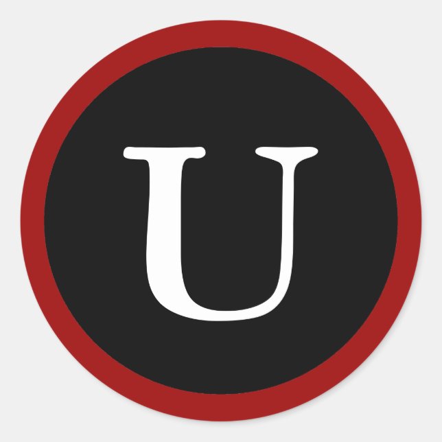 U : Initial U Letter U Red, White & Black Stickers (Front)