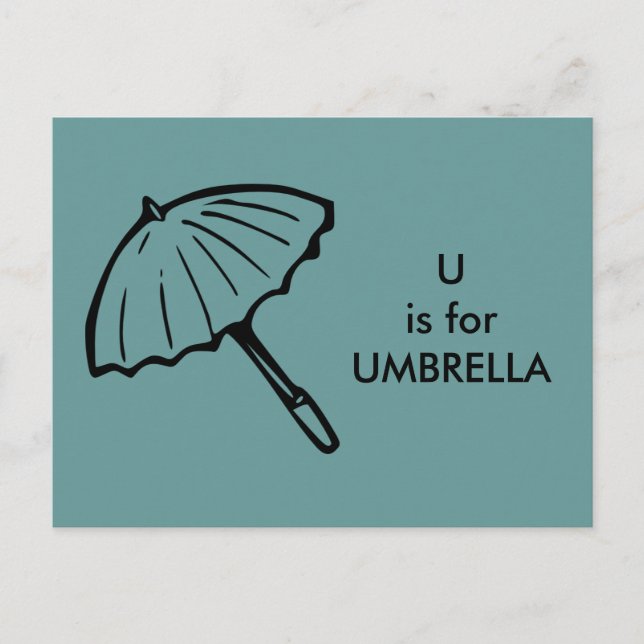 "U" is for Umbrella Alphabet Flashcard Postcard (Front)