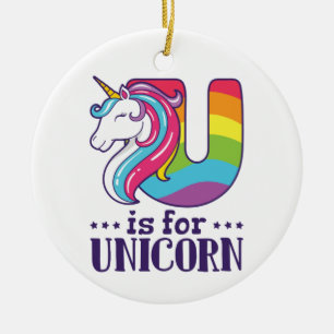 U is for Unicorn Alphabet Ceramic Tree Decoration