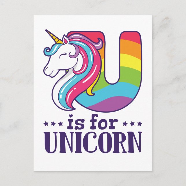 U is for Unicorn Alphabet Postcard (Front)