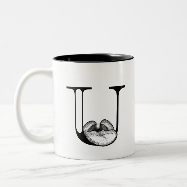 U is for Uvula (mug) Two-Tone Coffee Mug (Left)