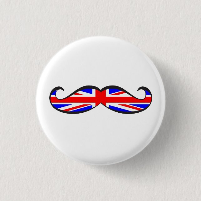 U.K. Flag Moustache 3 Cm Round Badge (Front)