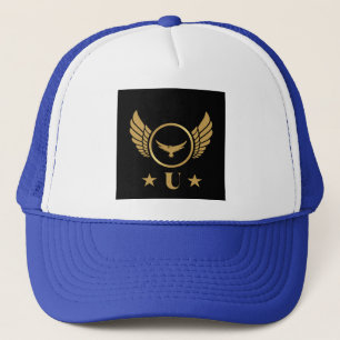 U Letter Symbol Logo Gold Eagle Image-Cap Monogram Trucker Hat