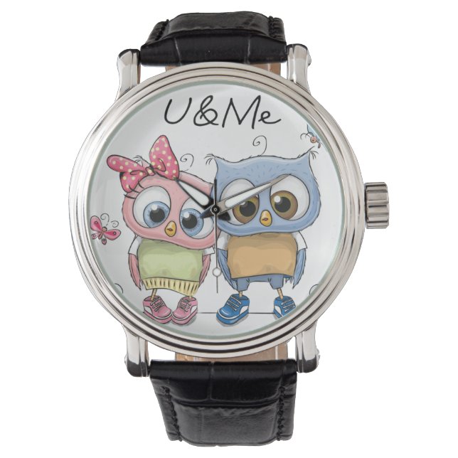 U & Me Sweet Owls Wristwatch  Adorable Forest Bird (Front)