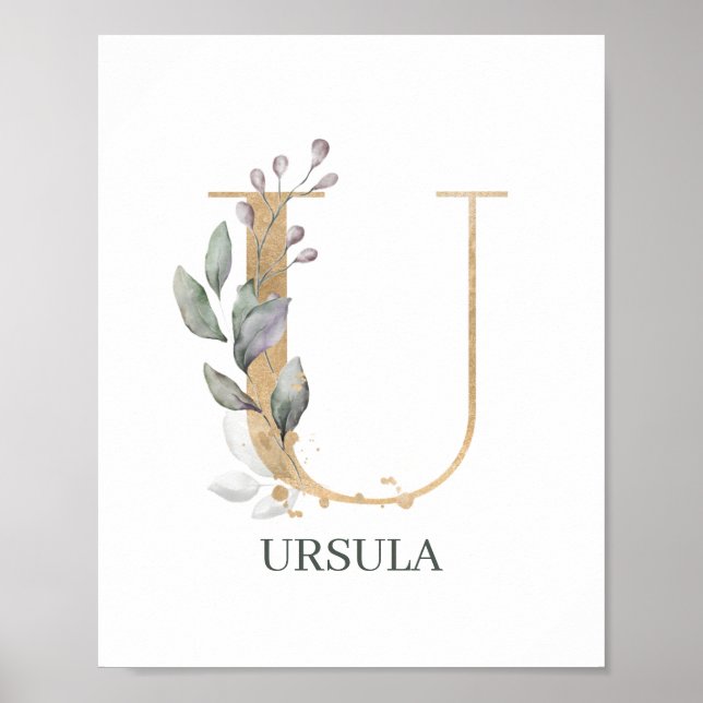 U Monogram Floral Personalised Poster (Front)
