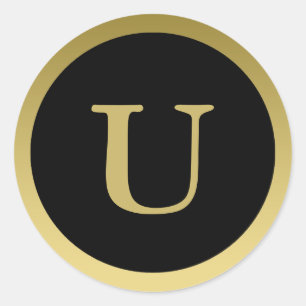 U :: Monogram U Elegant Gold and Black Sticker