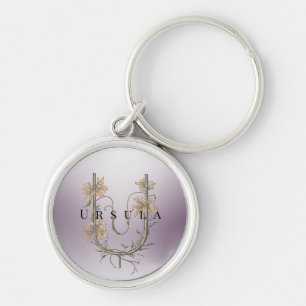 U Monogram with Uva Ursi Flowers - Minimalist Key Ring