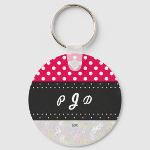 U pick Background Colour Polka Dots White Key Ring