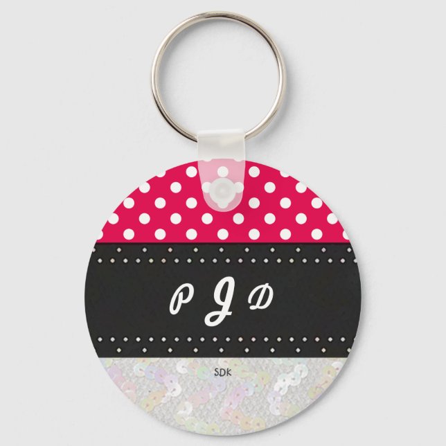 U pick Background Colour Polka Dots White Key Ring (Front)