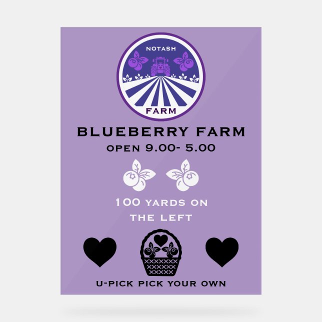 U-Pick Blueberry Farm Promotion Acrylic Sign (Front)