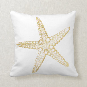 U PICK COLOR! Chic Gold Starfish Beach House Decor Cushion
