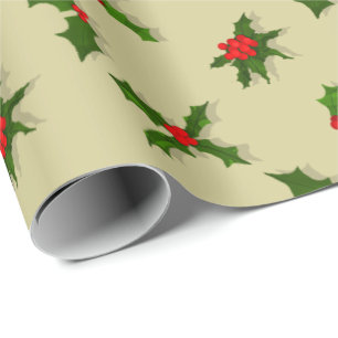 U Pick Colour/ Christmas Holiday Holly Berries Wrapping Paper