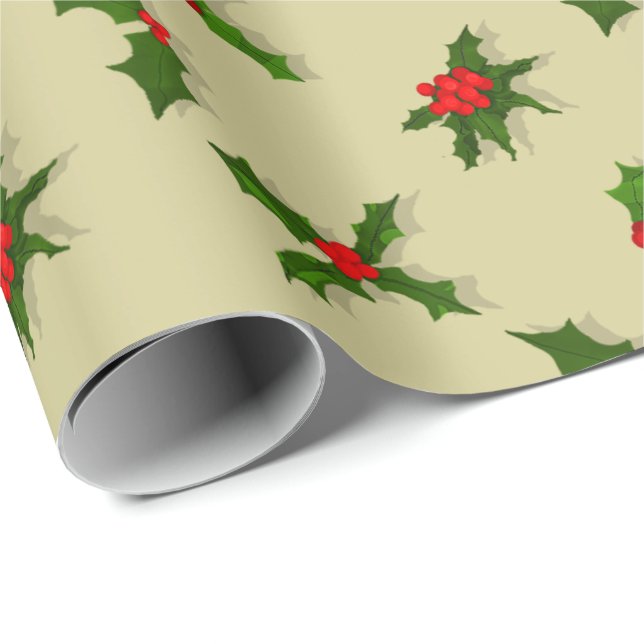 U Pick Colour/ Christmas Holiday Holly Berries Wrapping Paper (Roll Corner)