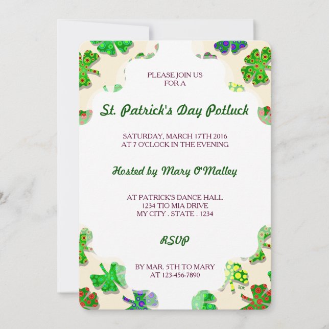 U-pick Colour/ Exotic Irish Shamrocks 4 Leaf Clove Invitation (Front)