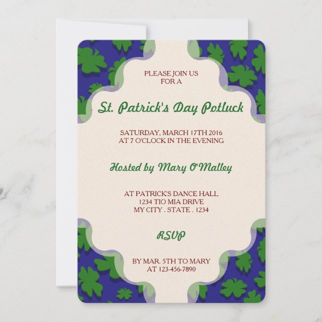 U-pick Colour/ Green Good Luck Irish 4 Leaf Clover Invitation (Front)