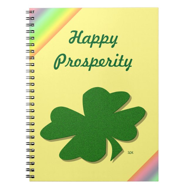 U-pick Colour/ Green Good Luck Irish 4 Leaf Clover Notebook (Front)
