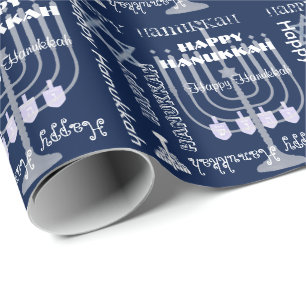 U Pick Colour/ White Happy Hanukkah Symbols & Text Wrapping Paper