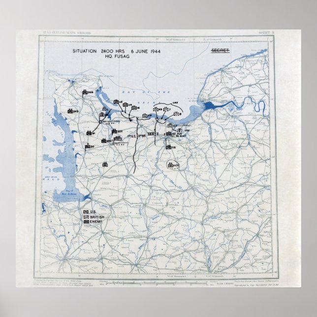 U.S. 12th Army position map at 2400 on D-Day Poster (Front)