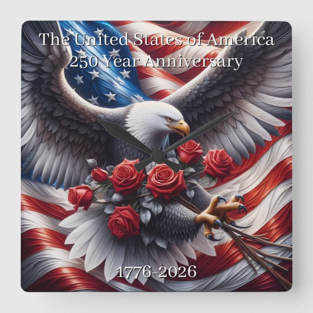 U.S.A. 250th Anniversary Commemorative Square Wall Clock (Front)