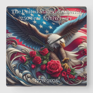 U.S.A. 250th Anniversary Commemorative Square Wall Clock