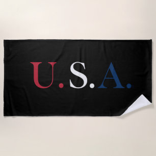 U.S.A. Red White And Blue Lettering Design Beach Towel