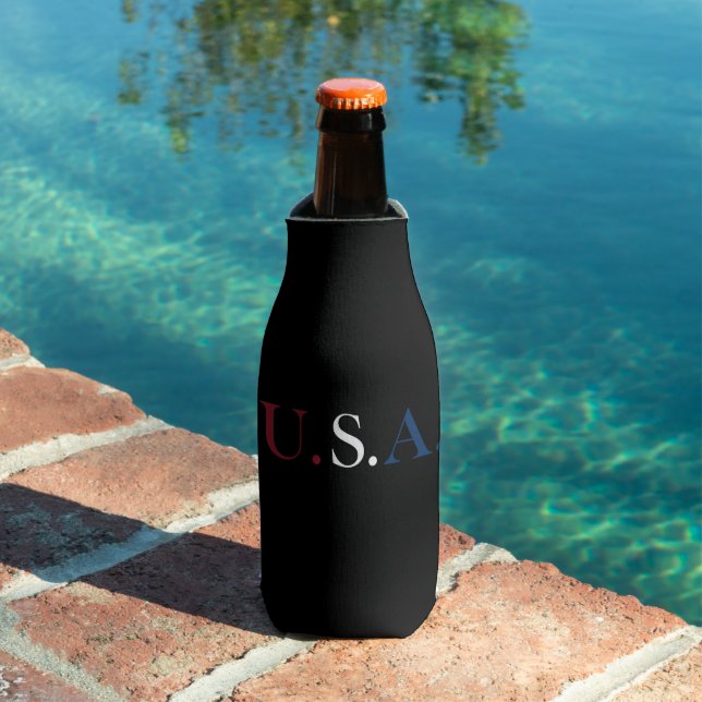 U.S.A. Red White And Blue Lettering Design  Bottle Cooler (In Situ Pool)