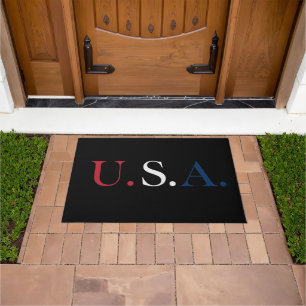 U.S.A. Red White And Blue Lettering Design  Doormat