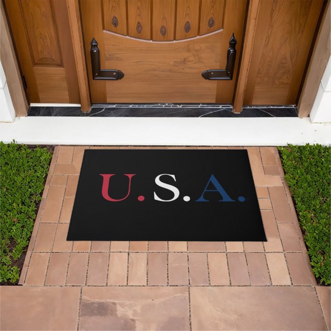 U.S.A. Red White And Blue Lettering Design  Doormat (Outdoor)