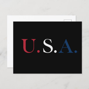 U.S.A. Red White And Blue Lettering Design Postcard