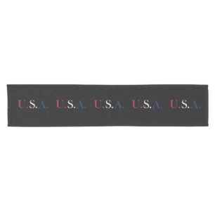 U.S.A. Red White And Blue Lettering Design Short Table Runner