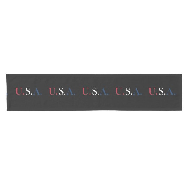 U.S.A. Red White And Blue Lettering Design  Short Table Runner (Horizontal)