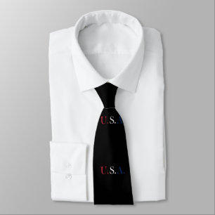 U.S.A. Red White And Blue Lettering Design Tie
