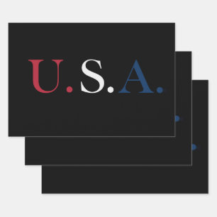 U.S.A. Red White And Blue Lettering Design  Wrapping Paper Sheet