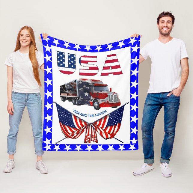 U.S.A. Truck - Patriotic Trucker Gift Blanket (In Situ)
