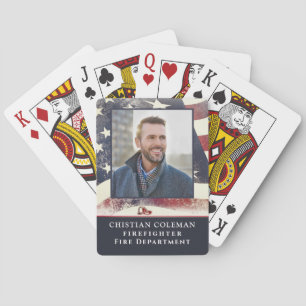 U.S. American Flag Fire Fighter Photo Custom Playing Cards