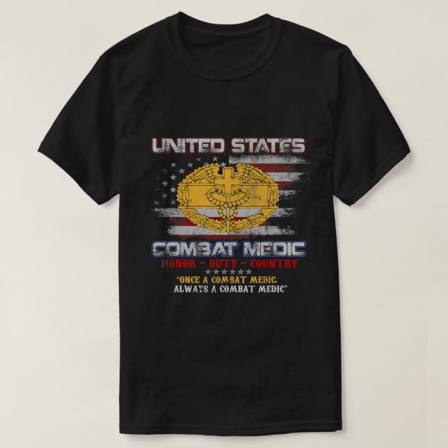 U.S Army Combat Medic Veteran Medical Military Fla T-Shirt (Design Front)
