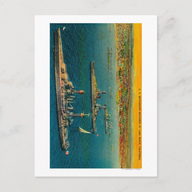 U.S. Battleships Anchored at Long Beach Postcard (Front)