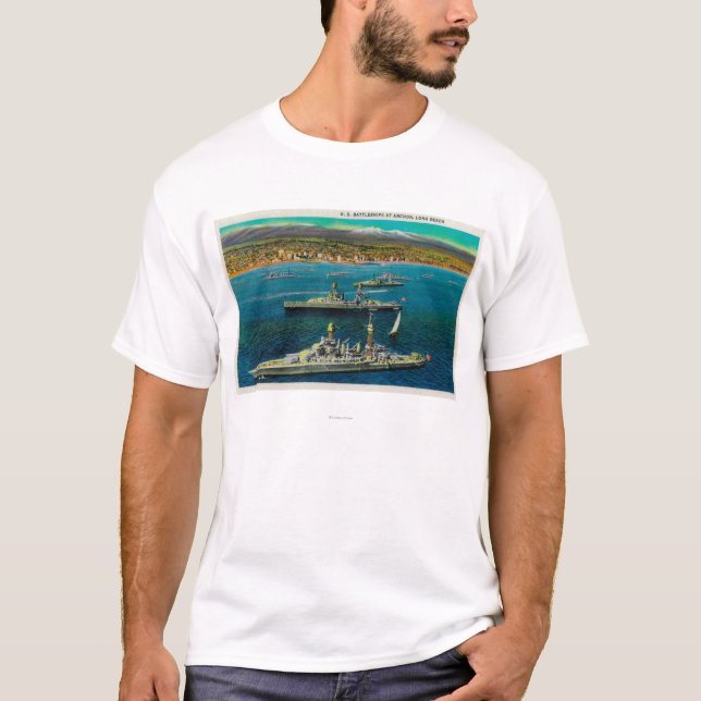 U.S. Battleships Anchored at Long Beach T-Shirt (Front)