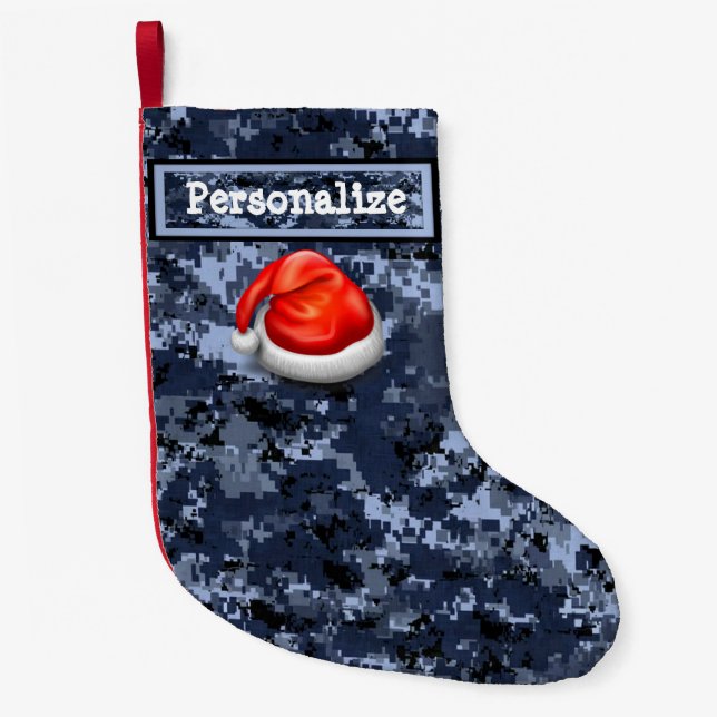 U.S. Blue Camo Christmas Stocking w/ Santa Hat (Front)