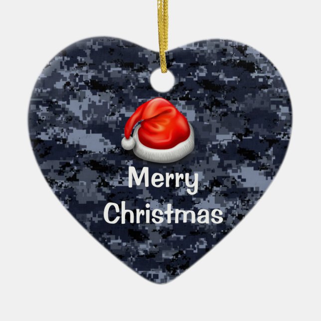 U.S. Blue Camo Heart Merry Christmas Ornament (Front)