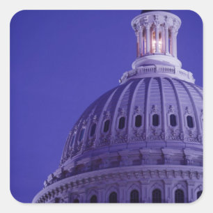 U.S Capitol at dusk with light in dome on Square Sticker