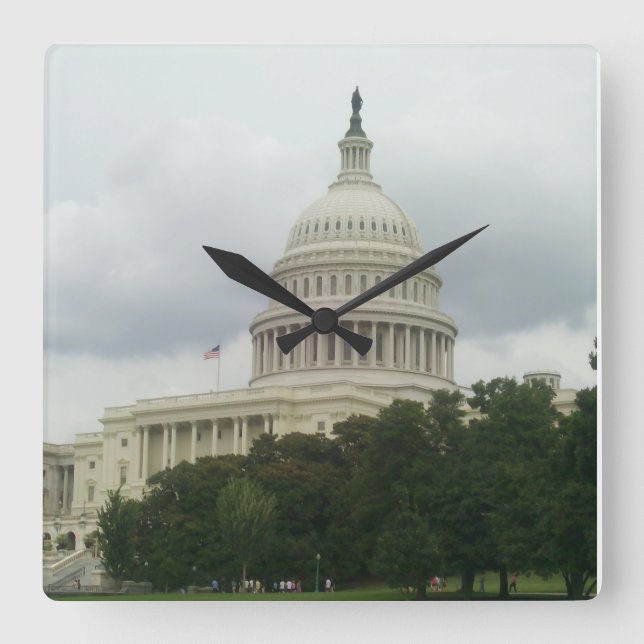 U.S. Capitol Building with Cloudy Skies Square Wall Clock (Front)