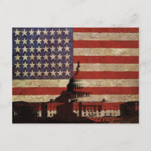 U.S.Flag Postcard with Silhouette of Capitol Hill