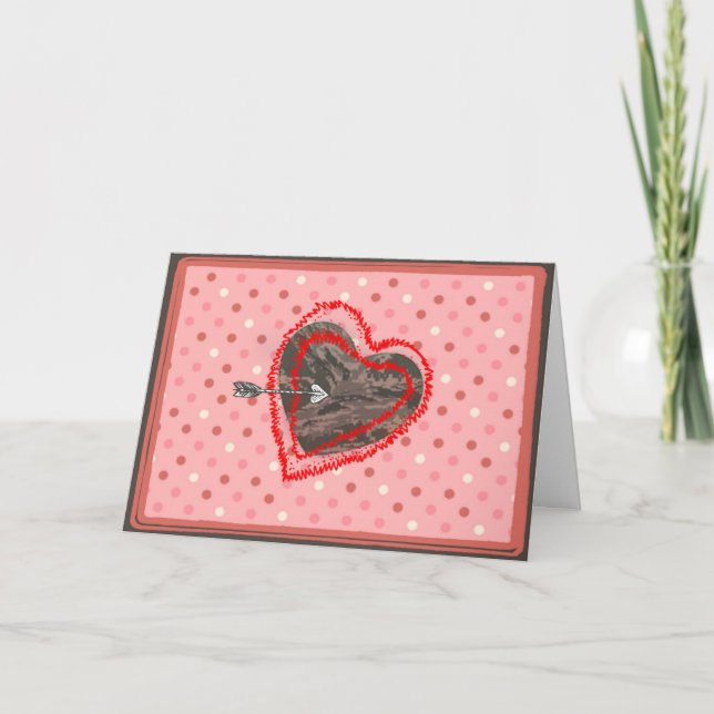 U.S. Green Camo Valentine Hearts Valentine's Day Holiday Card (Front)