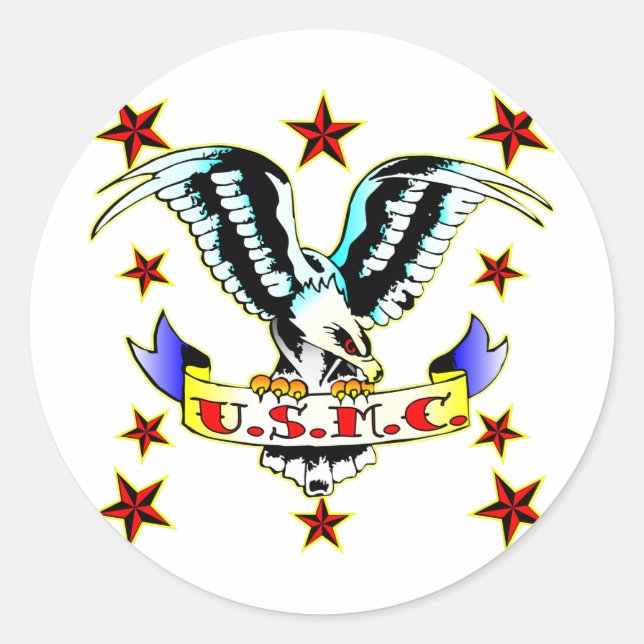 U.S.M.C. Old School Eagle Tattoo 2 Classic Round Sticker (Front)