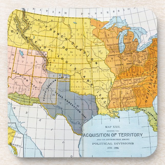 U.S. MAP, 1776-1884 COASTER (Front)