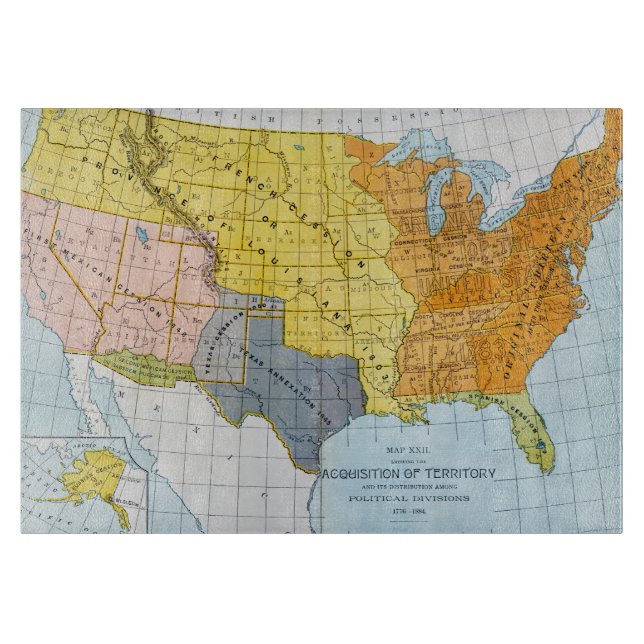 U.S. MAP, 1776-1884 CUTTING BOARD (Front)