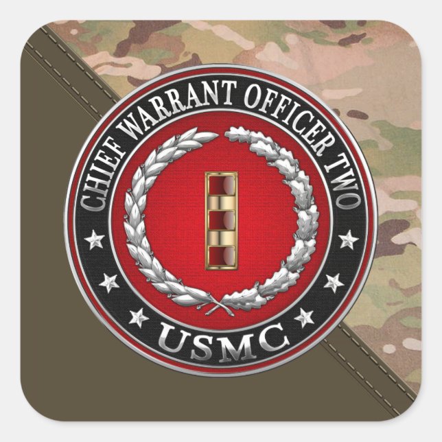 U.S. Marines: Chief Warrant Two (USMC CWO-2) [3D] Square Sticker (Front)