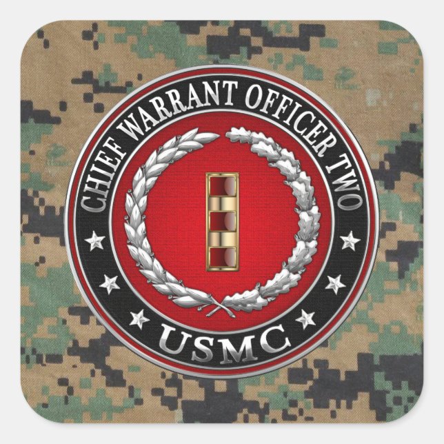 U.S. Marines: Chief Warrant Two (USMC CWO-2) [3D] Square Sticker (Front)