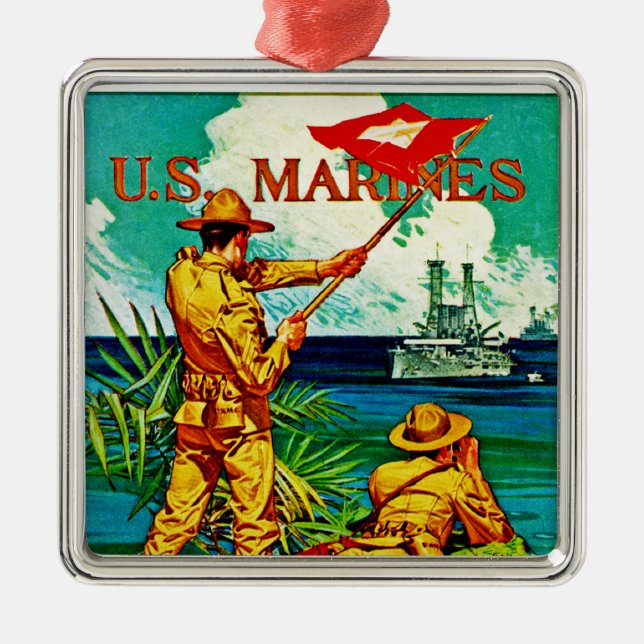 U.S. Marines ~ Signal Flag Metal Tree Decoration (Front)
